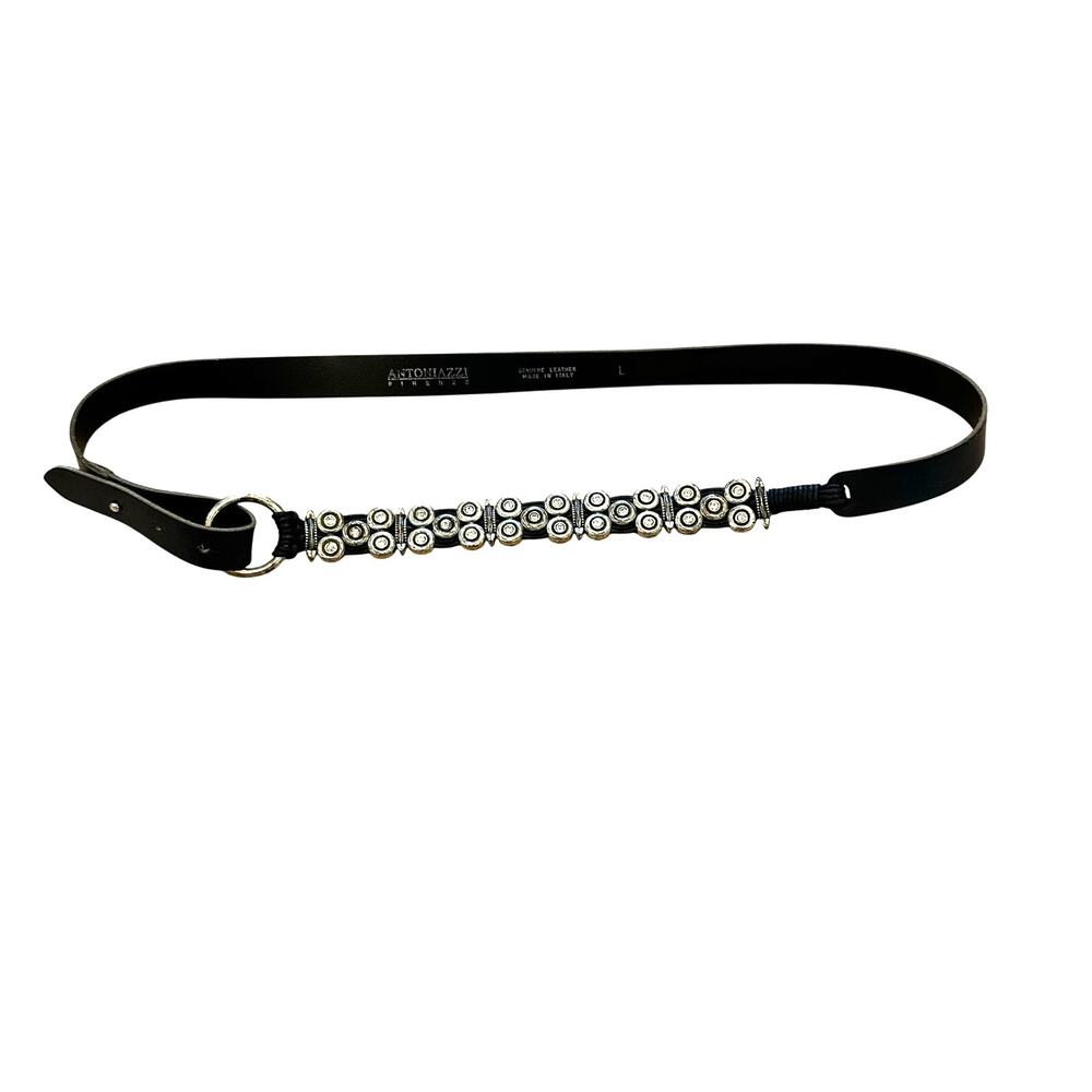 Antoniazzi Firenze Black Italian Leather Rhinestone Women Western Belt Sz L